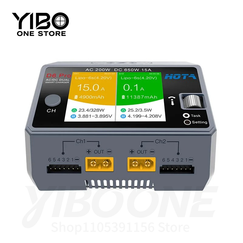 Hota D6 Pro Dual Lipo Charger - D6 Pro Black AC 200W DC